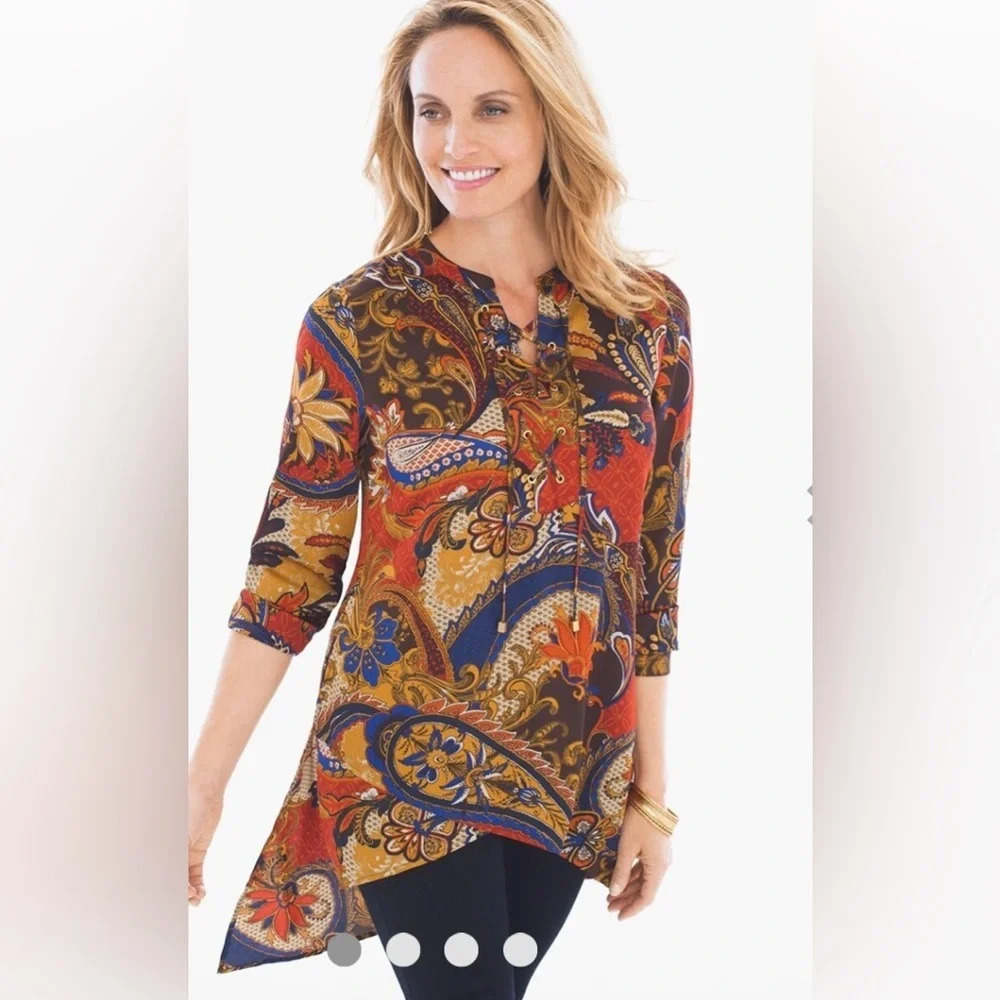 Chico’s Vintage Paisley Peasant Tunic Top Long Line